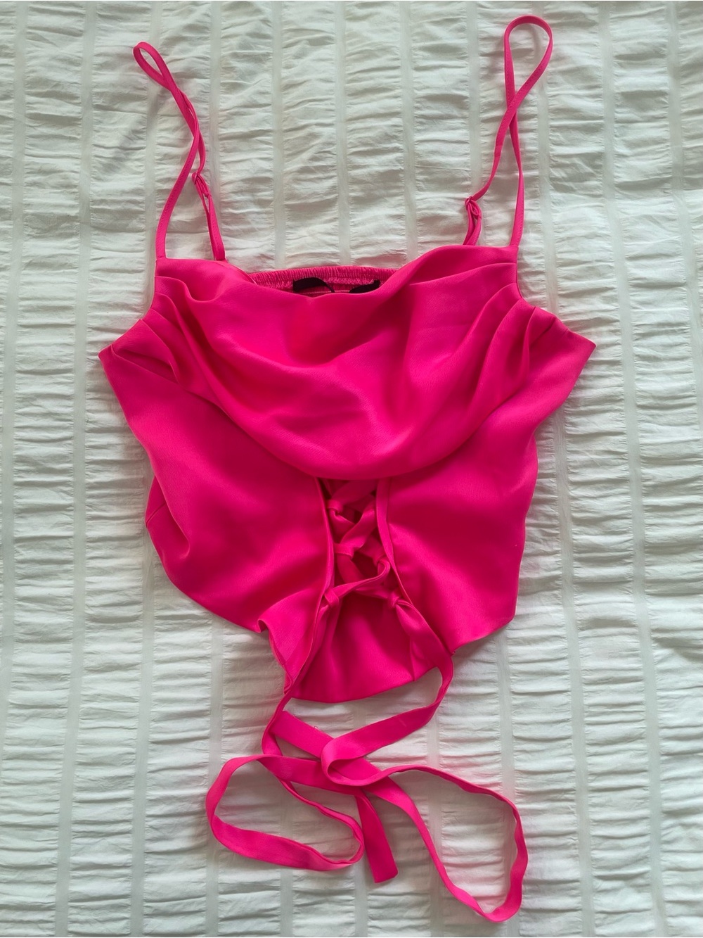 Silence and Noise Hot Pink Lace-Up Satin Cami Top XS
